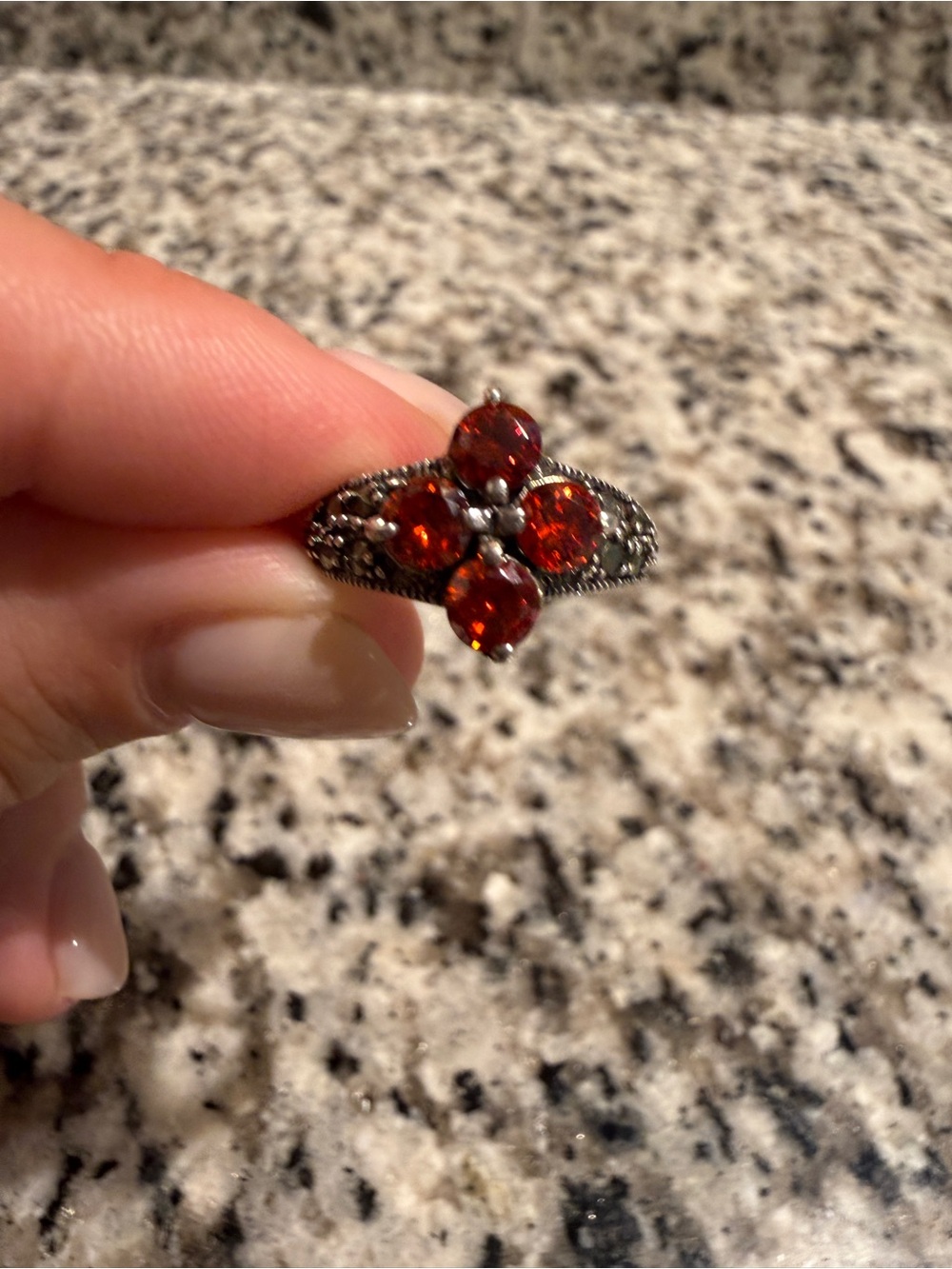 Vintage-Style 925 Sterling Silver Orange Stone Ring